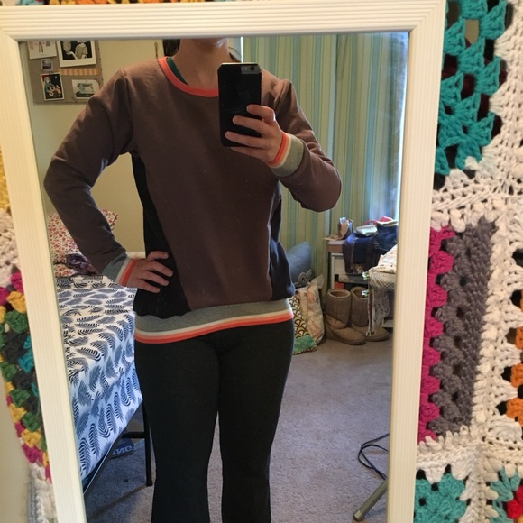 Brown and Navy with Orange accents Cotton Fleece Retro Sweatshirt - Picture 3 of 7